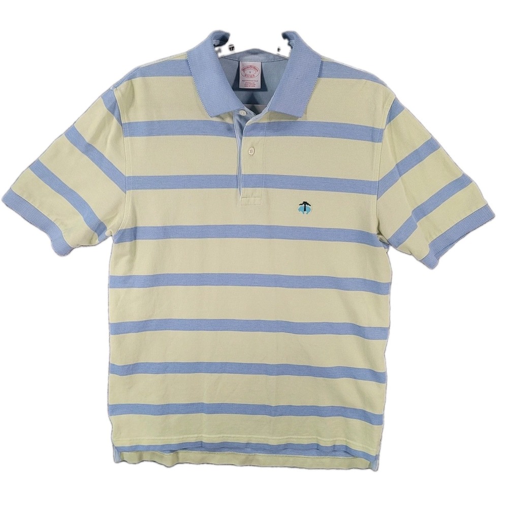 Brooks Brothers Performance Polo Shirt Men Small Lime Green Blue Stripe Original